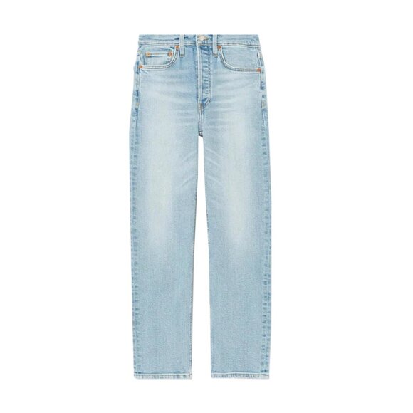 New Re/Done 70's Stove Pipe High Rise Waist Straight Leg Crop Light Wash Vintage - Picture 4 of 16